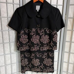 Tristan, Black and Pink Floral Two-Piece Set, Size 8